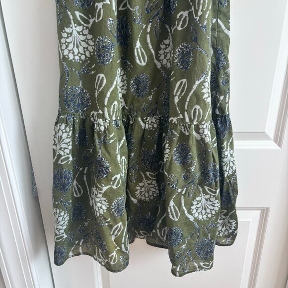 ZARA Green Floral Print Smocked Midi Dress 100% Cotton Tie Straps Size XS - Picture 5 of 14